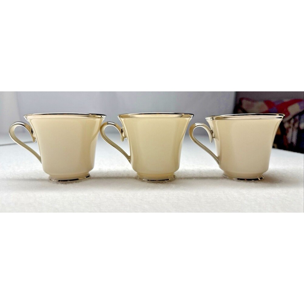 Lenox Solitaire Footed Cups Set of 3 Ivory China Platinum Trim Made USA 3"